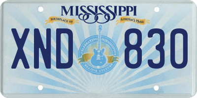 MS license plate XND830