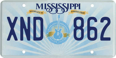 MS license plate XND862