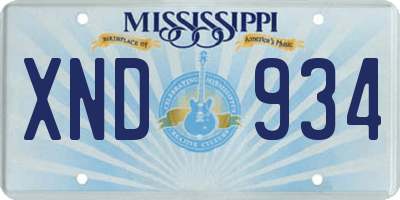 MS license plate XND934