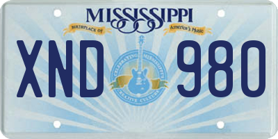 MS license plate XND980