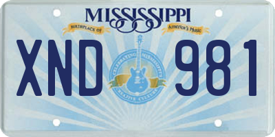 MS license plate XND981