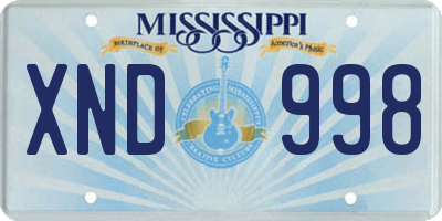 MS license plate XND998