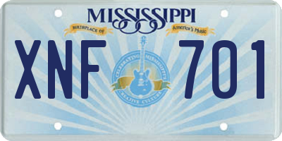 MS license plate XNF701
