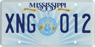 MS license plate XNG012
