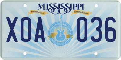 MS license plate XOA036