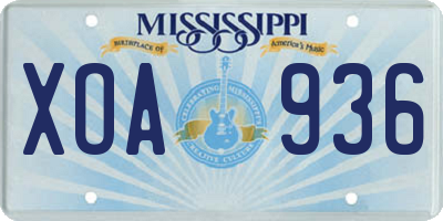 MS license plate XOA936