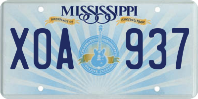MS license plate XOA937