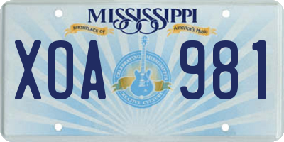 MS license plate XOA981