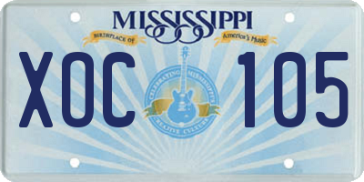 MS license plate XOC105