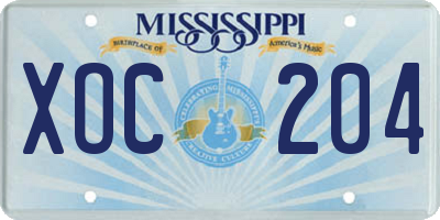 MS license plate XOC204
