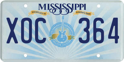 MS license plate XOC364