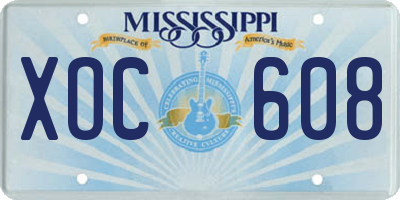 MS license plate XOC608