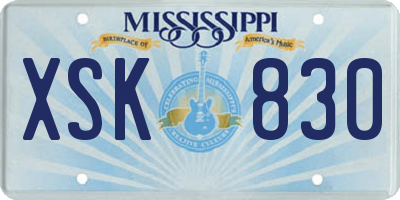 MS license plate XSK830