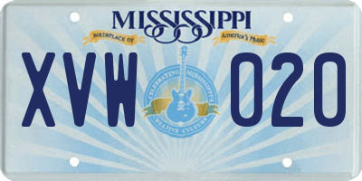 MS license plate XVW020