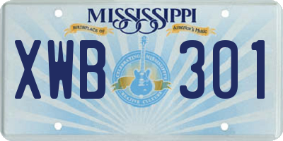 MS license plate XWB301