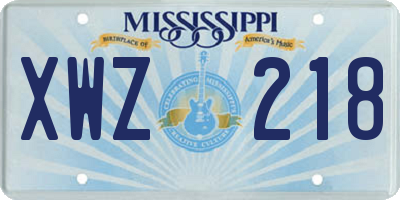MS license plate XWZ218