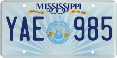 MS license plate YAE985