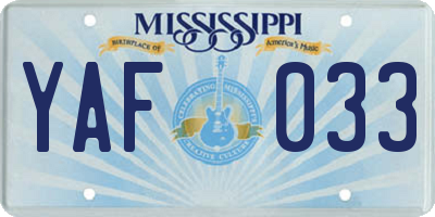 MS license plate YAF033