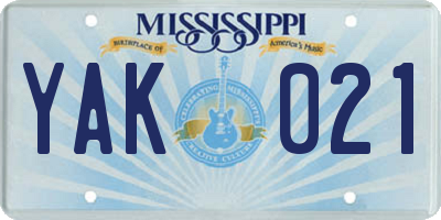 MS license plate YAK021