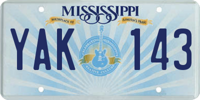 MS license plate YAK143
