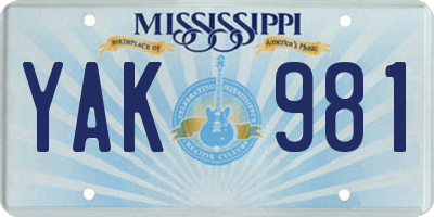 MS license plate YAK981