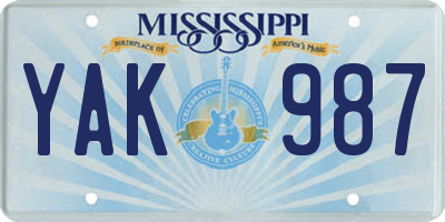 MS license plate YAK987