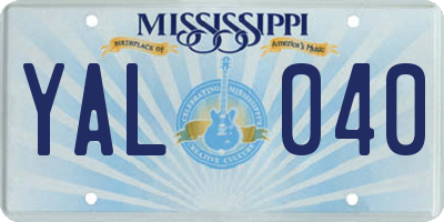 MS license plate YAL040