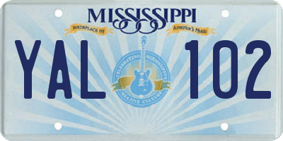 MS license plate YAL102