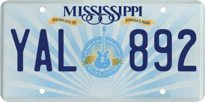 MS license plate YAL892