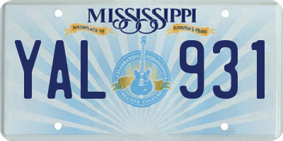 MS license plate YAL931