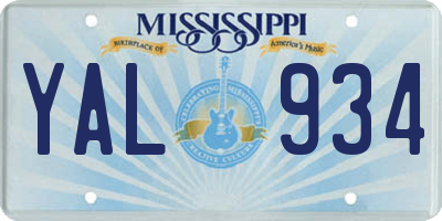 MS license plate YAL934