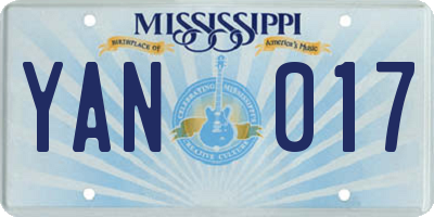 MS license plate YAN017