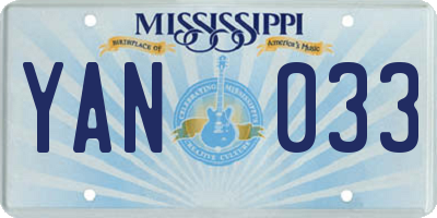 MS license plate YAN033