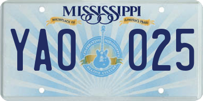 MS license plate YAO025