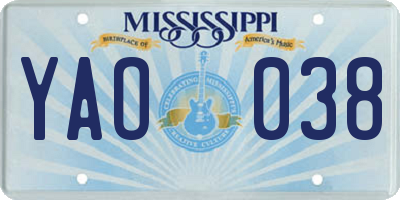 MS license plate YAO038
