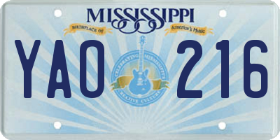 MS license plate YAO216