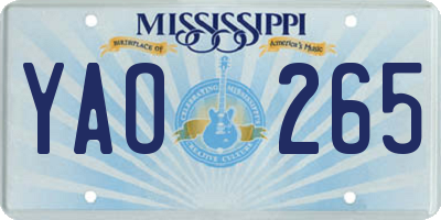 MS license plate YAO265