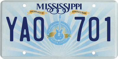 MS license plate YAO701