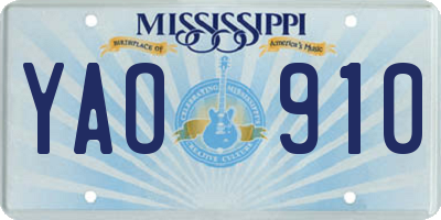 MS license plate YAO910