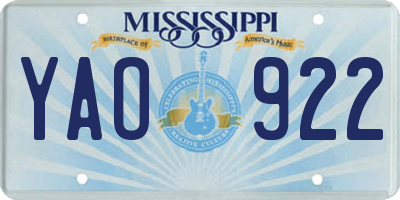 MS license plate YAO922