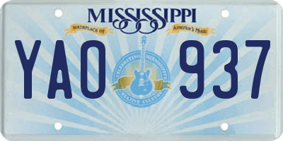 MS license plate YAO937