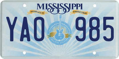 MS license plate YAO985