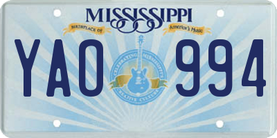 MS license plate YAO994