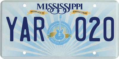 MS license plate YAR020