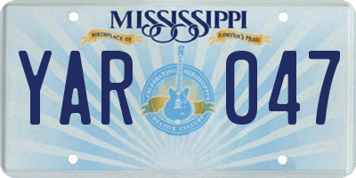 MS license plate YAR047