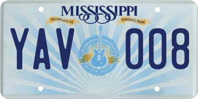 MS license plate YAV008