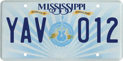 MS license plate YAV012