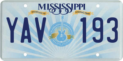 MS license plate YAV193