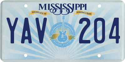 MS license plate YAV204