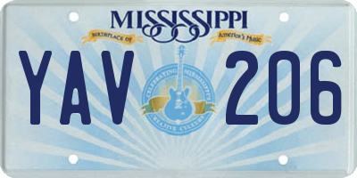 MS license plate YAV206